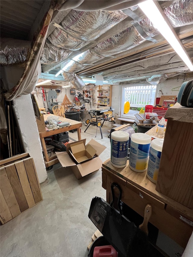 below grade area featuring a workshop area