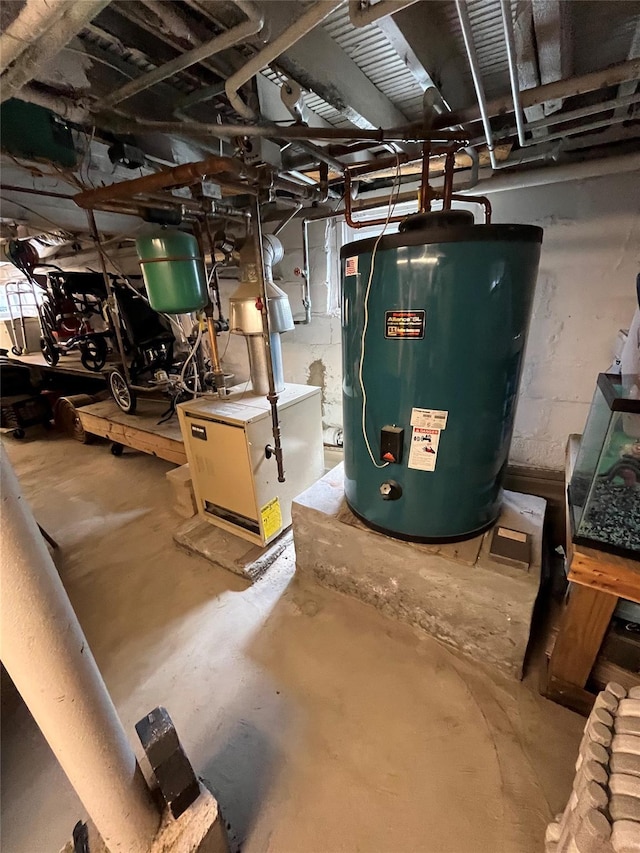 utility room with water heater