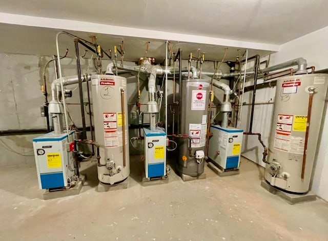 utility room featuring a heating unit and gas water heater