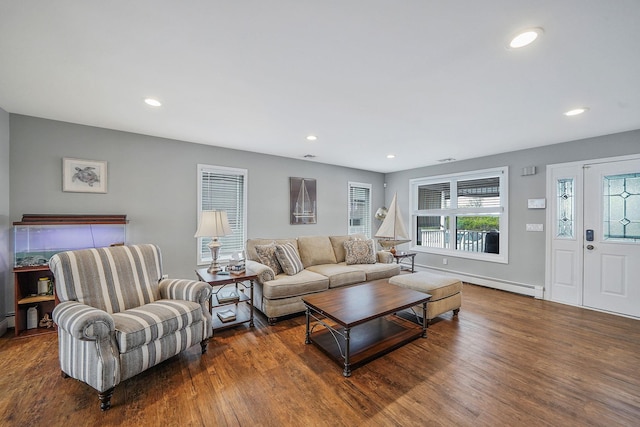 7 Grandview Dr, Shirley, NY 11967 - living area with baseboard heating, recessed lighting, and wood finished floors