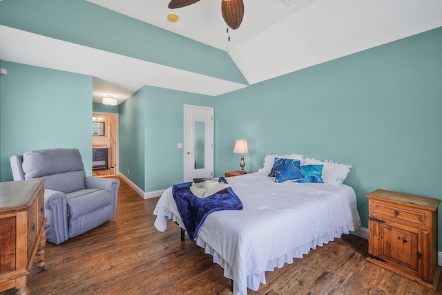 7 Grandview Dr, Shirley, NY 11967 - bedroom with baseboards, vaulted ceiling, wood finished floors, and connected bathroom