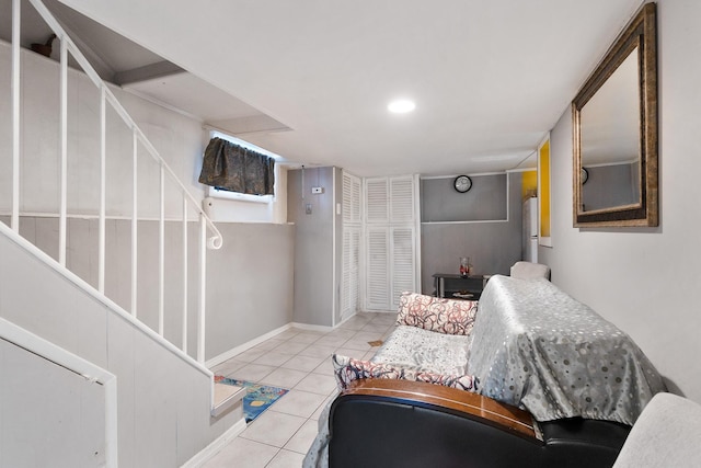 31-50 Buell, East Elmhurst, NY 11369 - living area featuring tile patterned flooring and stairs
