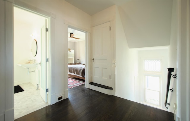 80 Clifton Ave, Kingston, NY 12401 - hall featuring dark wood-style flooring and baseboards