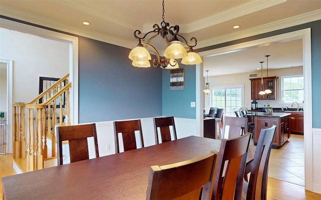 54 Fox Hill Run, Rock Tavern, NY 12575 - dining room with a chandelier, light wood finished floors, ornamental molding, and recessed lighting