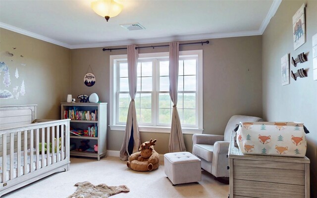 54 Fox Hill Run, Rock Tavern, NY 12575 - bedroom with a crib, carpet flooring, crown molding, and baseboards