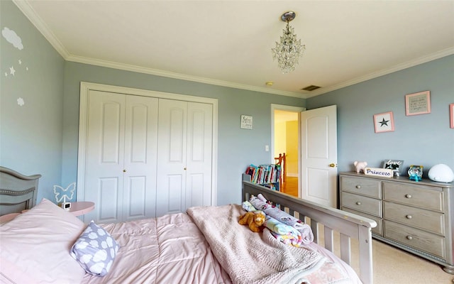 54 Fox Hill Run, Rock Tavern, NY 12575 - bedroom with ornamental molding, a closet, and light colored carpet