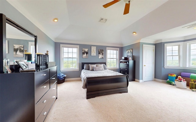 54 Fox Hill Run, Rock Tavern, NY 12575 - bedroom with light carpet, baseboards, ornamental molding, and ceiling fan