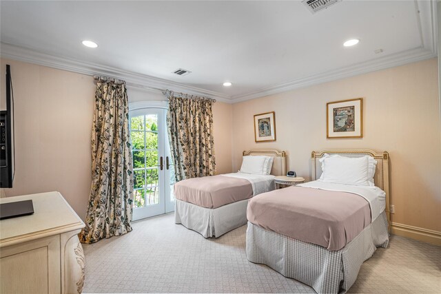 167 Brookville Rd, Brookville, NY 11545 - bedroom featuring access to outside, crown molding, carpet floors, and recessed lighting