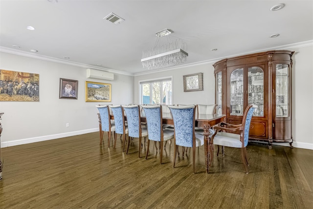104 W Maple Ave, Monsey, NY 10952 - dining area featuring baseboards, ornamental molding, a wall unit AC, and visible vents