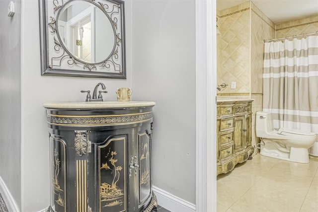 104 W Maple Ave, Monsey, NY 10952 - full bathroom featuring toilet, tile patterned floors, a shower with curtain, and vanity