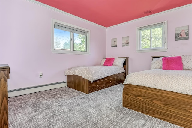 104 W Maple Ave, Monsey, NY 10952 - bedroom with a baseboard heating unit, carpet, ornamental molding, and visible vents