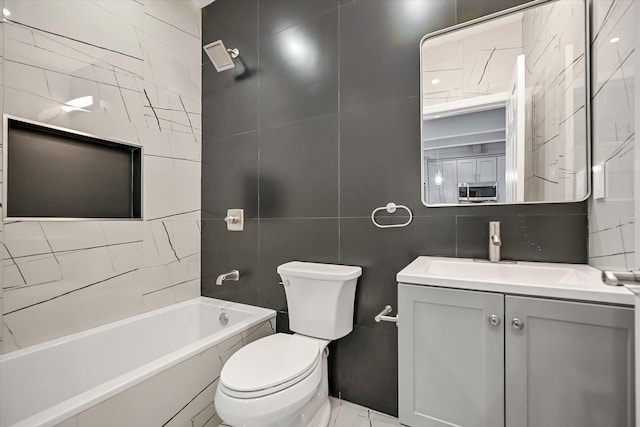 955 Crescent St, Brooklyn, NY 11208 - full bathroom with walk in shower, vanity, toilet, a tub, and tile walls