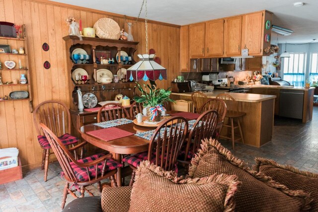 3 Cloister Ln, Middle Island, NY 11953 - dining area with wooden walls