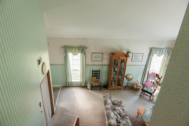 3 Cloister Ln, Middle Island, NY 11953 - living area with carpet floors and wallpapered walls