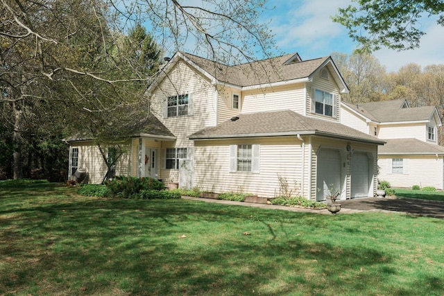 3 Cloister Ln, Middle Island, NY 11953 - view of front of home featuring roof with shingles, a garage, a front lawn, and aphalt driveway