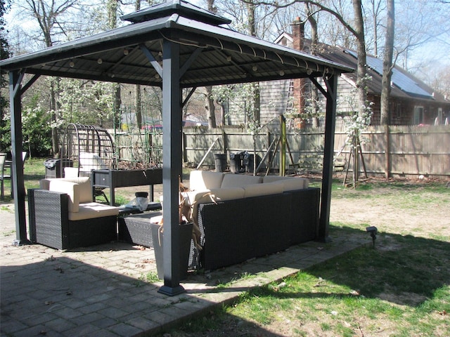 20 Clover St, Mastic, NY 11950 - view of patio / terrace featuring a gazebo, outdoor lounge area, and fence
