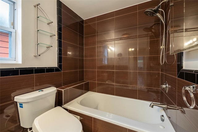 4220 Wickham Ave, Bronx, NY 10466 - bathroom with tiled shower / bath combo, toilet, and tile walls