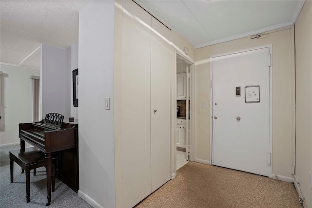 100 High Point Dr Unit 504, Hartsdale, NY 10530 - hall featuring light colored carpet, baseboards, and ornamental molding