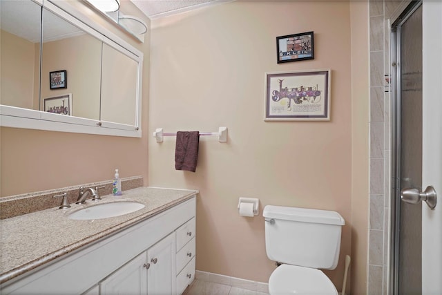100 High Point Dr Unit 504, Hartsdale, NY 10530 - bathroom featuring toilet, vanity, a shower with shower door, and baseboards