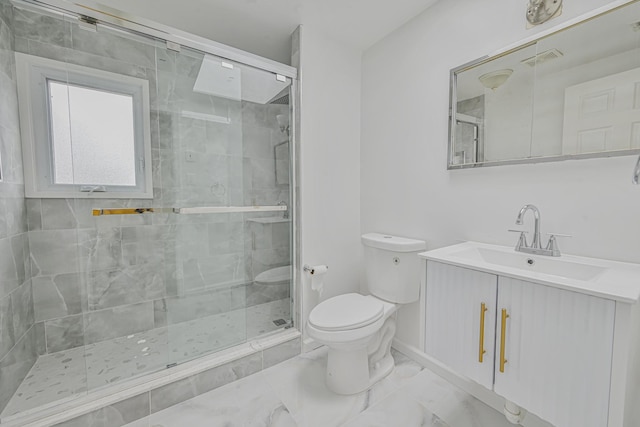 100 Morris Pkwy, Valley Stream, NY 11580 - full bath with visible vents, a stall shower, vanity, toilet, and marble finish floor