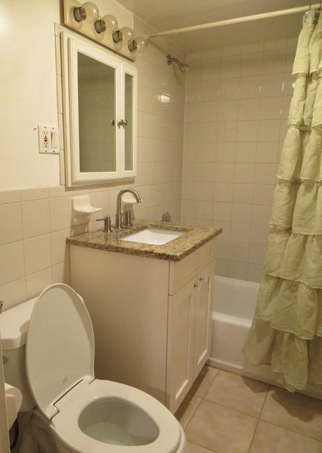 3248 Hone Ave, Bronx, NY 10469 - full bath with tile walls, toilet, shower / tub combo with curtain, tile patterned flooring, and vanity
