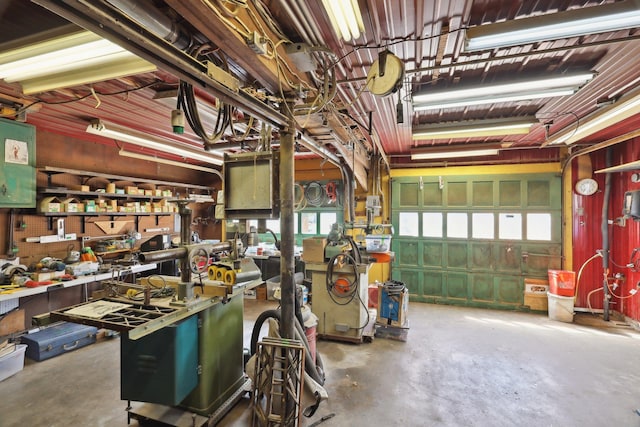 garage featuring a workshop area