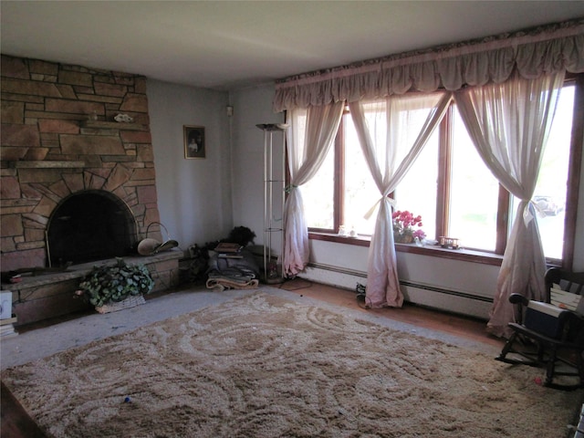 living room with a fireplace