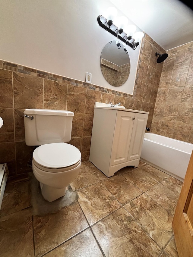108-08 Flatlands 9th St Unit 14A, Brooklyn, NY 11236 - full bathroom with tile walls, vanity, toilet,  shower combination, and a wainscoted wall