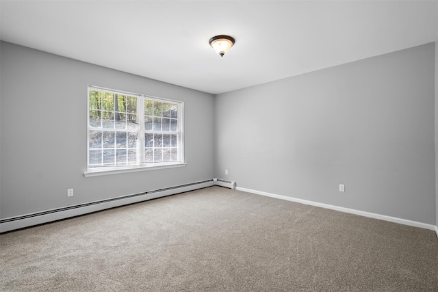 carpeted empty room with baseboards and baseboard heating