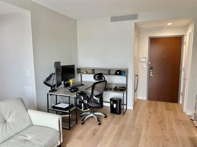 14-33 31st Ave Unit 4H, Astoria, NY 11106 - office area with recessed lighting, baseboards, visible vents, and light wood-style flooring
