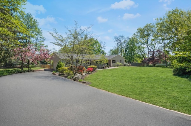 view of property's community with a yard and driveway