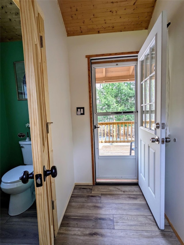 25 E Reindeer Trl, Bethel, NY 12778 - entryway with baseboards, wood ceiling, and wood finished floors