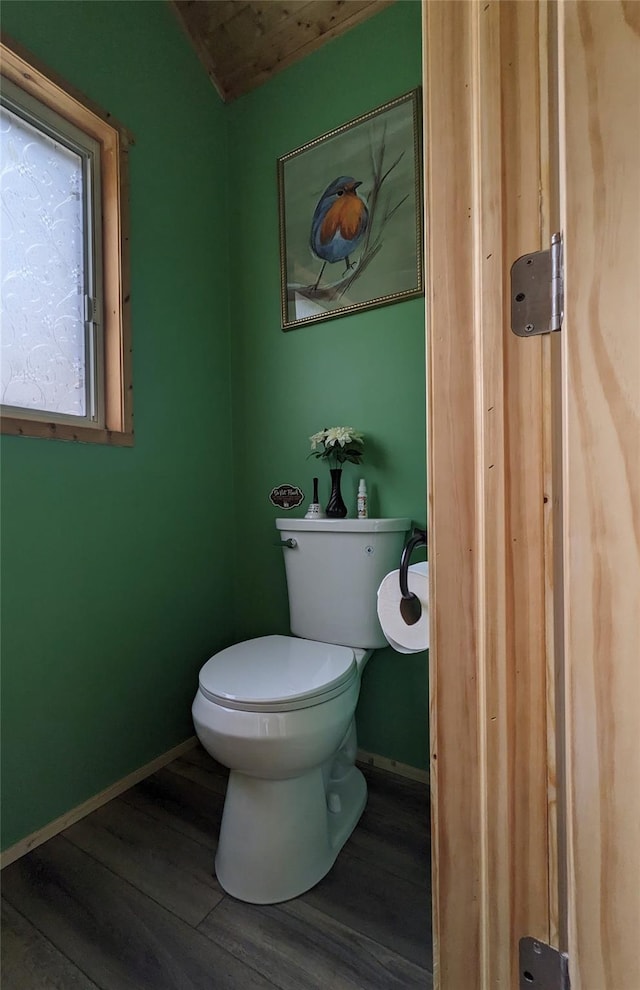 25 E Reindeer Trl, Bethel, NY 12778 - bathroom featuring lofted ceiling, toilet, baseboards, and wood finished floors