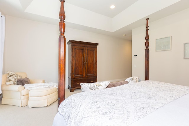 carpeted bedroom with recessed lighting