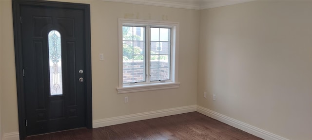 entryway featuring baseboards and dark wood-style floors