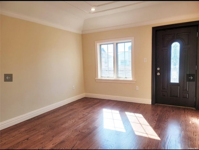 foyer entrance with a healthy amount of sunlight, baseboards, and wood finished floors