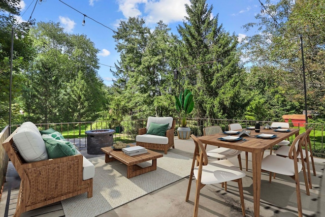 16 Nelson Ln, Garrison, NY 10524 - view of patio with outdoor dining space and an outdoor living space with a fire pit