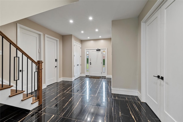93 Wood Ave, Monticello, NY 12701 - entryway featuring baseboards, recessed lighting, and stairs