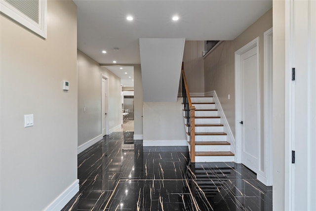 93 Wood Ave, Monticello, NY 12701 - stairs featuring recessed lighting, baseboards, and granite finish floor