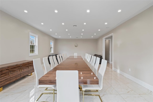 93 Wood Ave, Monticello, NY 12701 - unfurnished dining area with recessed lighting, baseboards, visible vents, and marble finish floor
