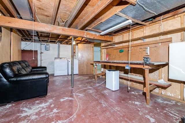 900 Cedar Dr, Southold, NY 11971 - unfinished below grade area with a workshop area and independent washer and dryer