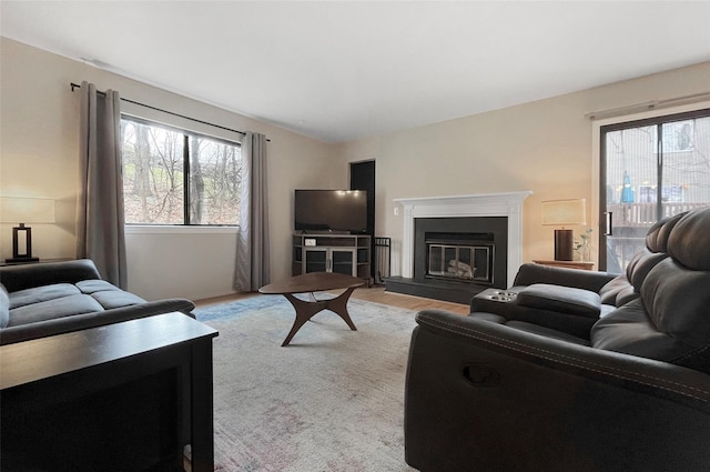 17 Cherry Ct, Highland Mills, NY 10930 - living area featuring a glass covered fireplace and light wood-style floors