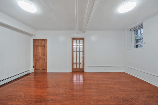 1754 Seward Ave, Bronx, NY 10473 - unfurnished room featuring baseboard heating, wood finished floors, a healthy amount of sunlight, and beamed ceiling