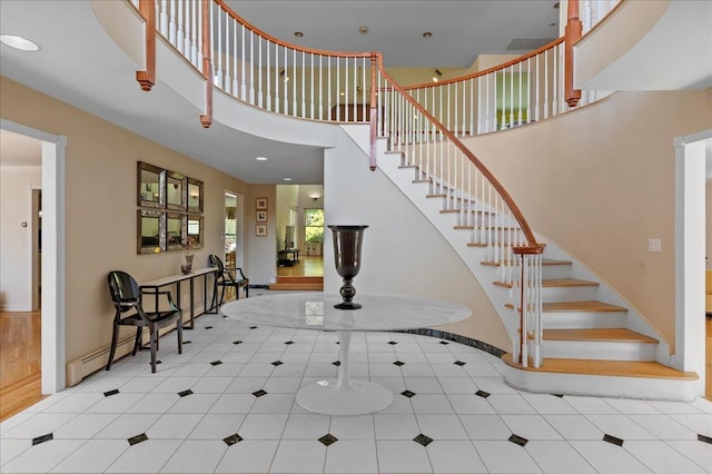 4 Pine Glen Dr, Blauvelt, NY 10913 - tiled foyer featuring baseboards, a towering ceiling, and stairway