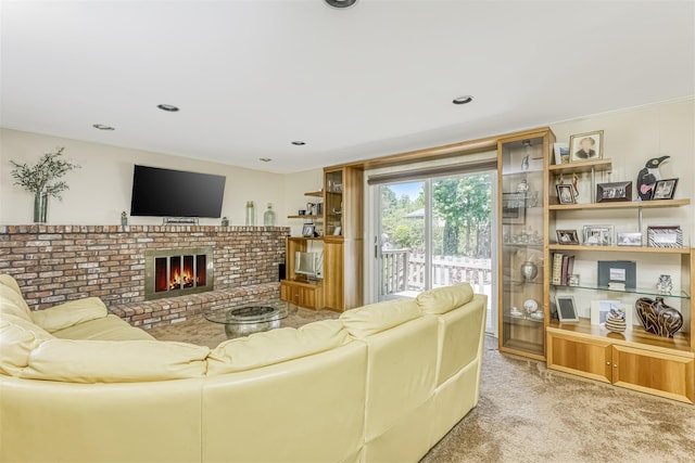 8 Ferndale Rd, New City, NY 10956 - carpeted living room with a brick fireplace