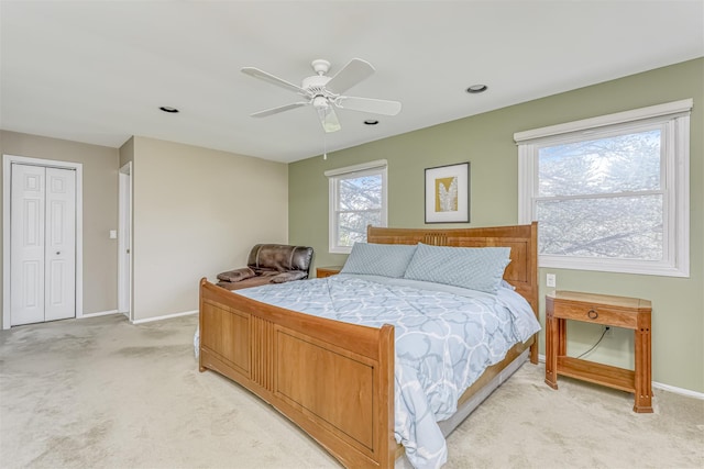 8 Ferndale Rd, New City, NY 10956 - bedroom featuring light colored carpet, baseboards, a ceiling fan, and recessed lighting