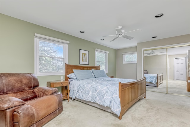 8 Ferndale Rd, New City, NY 10956 - bedroom featuring light colored carpet, a closet, ceiling fan, and recessed lighting
