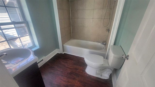 107 Garden St, Poughkeepsie, NY 12601 - bathroom with vanity, bathtub / shower combination, toilet, baseboards, and wood finished floors