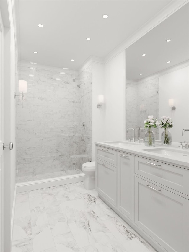 bathroom with a sink, recessed lighting, and toilet