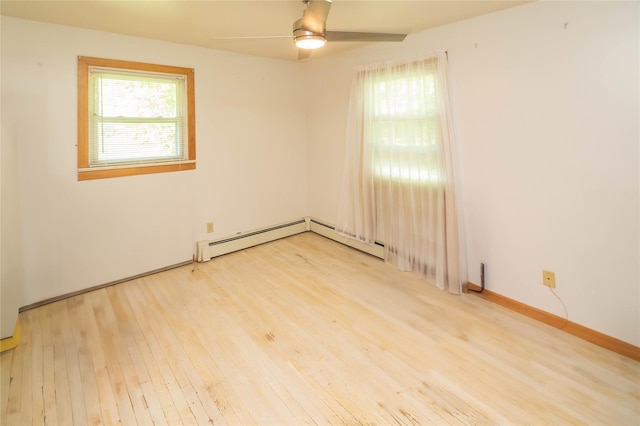57 E Rock Cut Rd, Walden, NY 12586 - unfurnished room with light wood-style flooring, a ceiling fan, a baseboard radiator, and baseboards